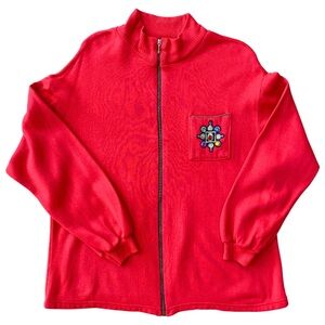 VTG 80s 90s CHERRY RED ZIP-UP JACKET STREETWEAR USA MADE APPEL WOMENS HOLIDAY